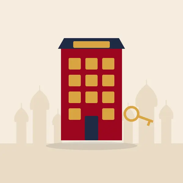 Hotel building with a key