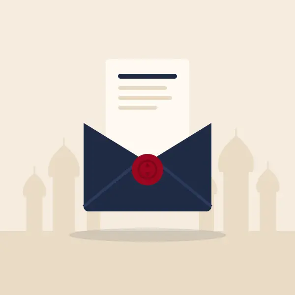 Envelope with an invitation letter and a wax seal