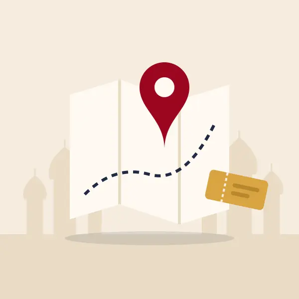 Map with a location pin and a ticket