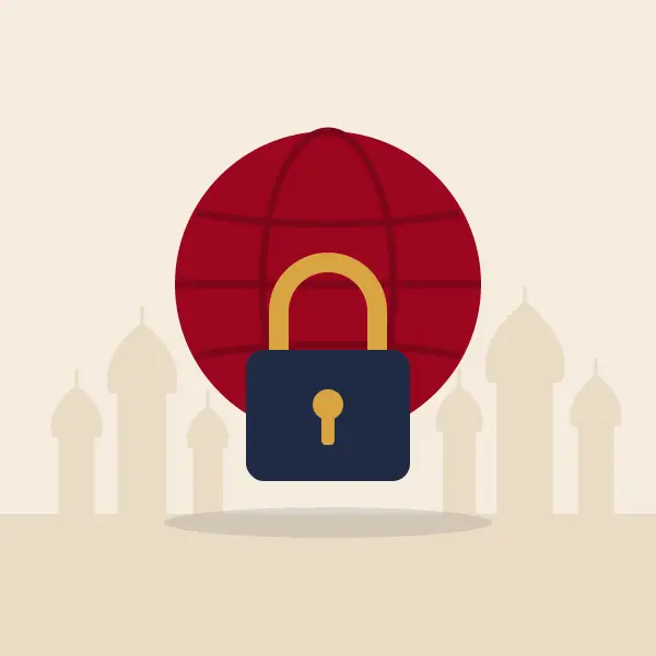 Padlock in front of a globe